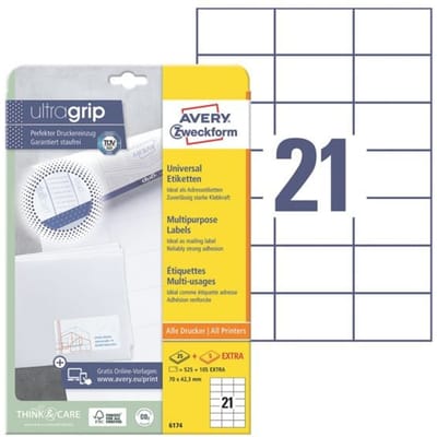 »6174« rechthoekige etiketten 70x43.3 mm 525 stuks + 105 stuks EXTRA