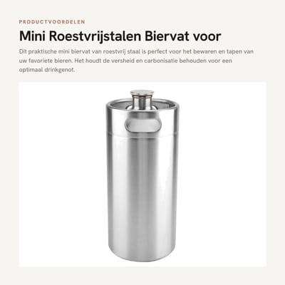 Dailygoods- Biervat 2L - Roestvrij Stalen Mini-Bierdispenser - Duurzaam - Spiraaldeksel - Enkelwandige Structuur - Houdt Bier Vers - Bierfles