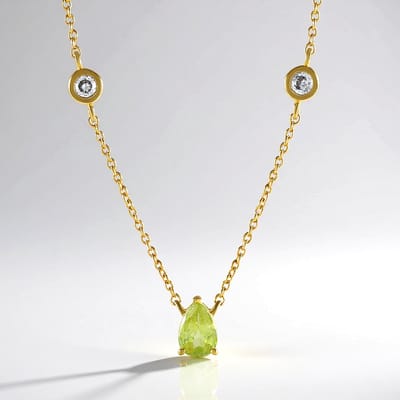 Cavill - 925 Sterling Zilver Vergulde Halsketting - Peervormige 0,595 ct Sfeen & 0,265 ct Zirkoon - Luxe Elegant - 45 cm