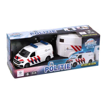 Kids Globe Volkswagen Transporter Politie met paardentrailer NL DC 28c Voertuigen