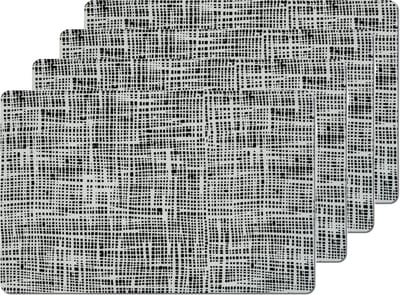 Zeller placemats gestreept - 4x - kunststof - 44 x 29 cm - zwart - abstract
