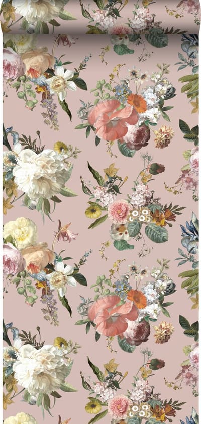ESTAhome behang vintage bloemen oudroze - 53 cm x 10.05 m - 139367