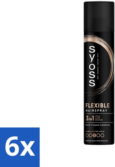 6 x Syoss - Hold & Flex - Haarspray - Flexibele Fixatie - 300 ml - Haarspray - Flexibele Fixatie - Natuurlijke Finish - Styling - Verzorging