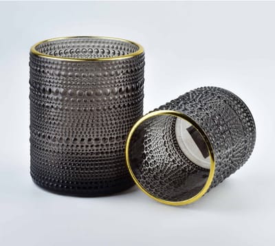 Mondex Theelichthouder Smoke Grey - waxinelichthouder smoke kleur met gouden rand - zwarte waxinehouder