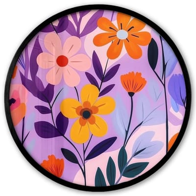 Poster in lijst Rond - Fotolijst 40x40 cm - Posters - Bloemen - Kleurrijk - Bladeren - Ronde posterlijst zwart - Decoratie - Wanddecoratie woonkamer - Muurdecoratie slaapkamer