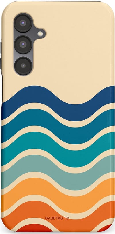 Casetastic hoesje geschikt voor Samsung Galaxy A16 - Dubbellaagse bescherming - Nostalgische golven - Fashion Case - Zand Petrol Rood Oranje