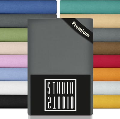 Premium hoeslaken 180-200 x 200-220 cm, gemaakt in groen, 97% gekamd katoen / 3% elastaan, gemaakt in de EU, onderlaken voor hoge matrassen, boxspringbedden en waterbedden tot 35 cm, grijs
