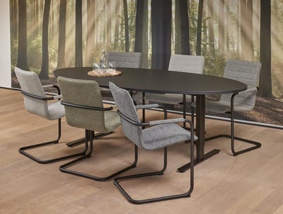 Vergadertafel Teez ellips 220x110cm frame Aluminium (RAL9006) blad Havanna
