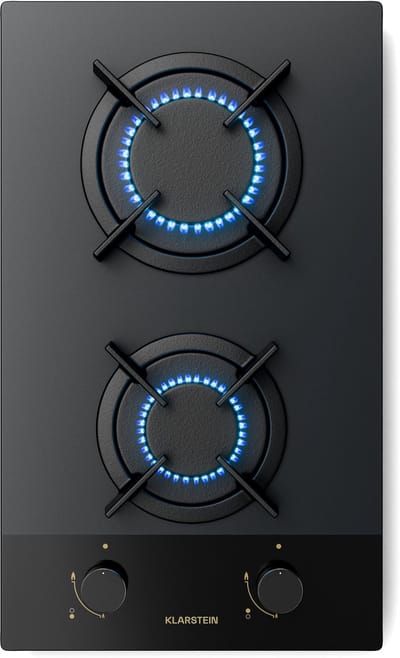Klarstein Gaskookplaat Goldflame Nano | 2 branders | nano | LPG/aardgas,4 kW - voor Keuken - Vlambeveiliging - glas Touch - Gas Hob Gas Kookveld Gasfornuis