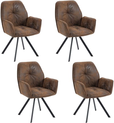 Meubles Cosy Set van 4 comfortabele eetkamerstoelen - met armleuningen Suède microvezel Vintage stijl - Bruin