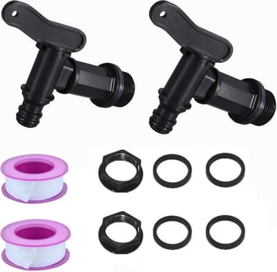 2-delige plastic tankkraanset, 3/4" IBC-wateropslagboxadapter, regenwatertankkraan, vervangende plastic kraan met PTFE-tape voor regenwateropvang
