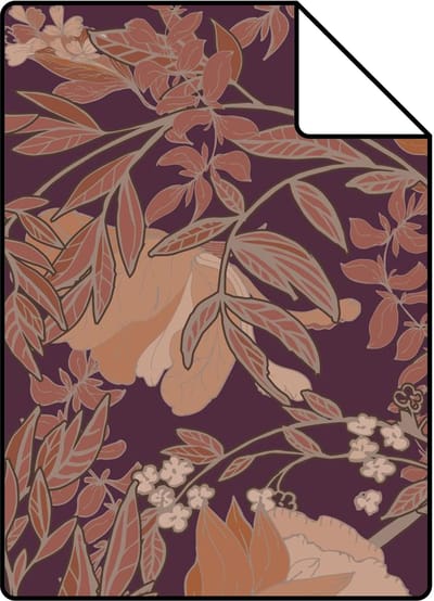 Proefstaal ESTAhome behang vintage bloemen in art nouveau stijl paars en terracotta - 26.5 x 21 cm - 132223-S