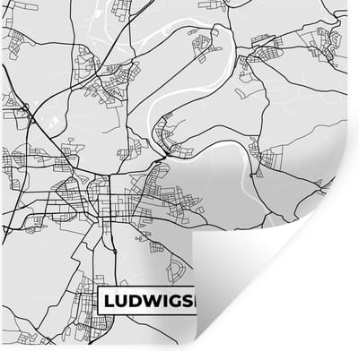 Muurstickers - Sticker Folie - Stadskaart - Ludwigsburg - Kaart - Duitsland - Plattegrond - 100x100 cm - Plakfolie - Muurstickers Kinderkamer - Zelfklevend Behang XXL - Zelfklevend behangpapier - Stickerfolie