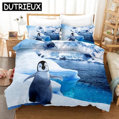 Schattige Pinguïn Print Beddengoed Collecties Dier 3D Dekbedovertrek Luxe Zonder Linnen Queen King Enkel Dubbel Met Beddengoed Voor Kinderen Jongen Meisjes US Full(200x230cm)