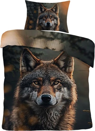 iSleep Dekbedovertrek Wolf - Eenpersoons - 140x200/220 cm - Bruin
