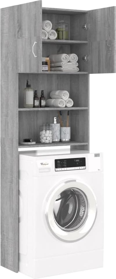 Wasmachine ombouw - Kast - Opbouwmeubel - Verhoger - Wasmachine meubel - Opbergkast - Hout - Grijs Sonoma