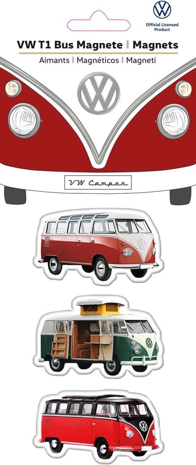 BRISA VW Collection - Volkswagen magneten, set van 3 met nostalgische VW T1 Bulli Bus-motieven, koelkastmagneet, magneten voor de koelkast, magneetbord, whiteboard, prikbord