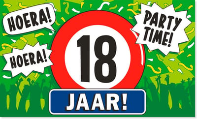 BTH - Gevelvlag 18 Jaar - 150x90cm - XXL Polyester Vlag - Vlag - Feestvlaggen - Flag - Verjaardag - Verjaardag Versiering