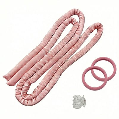 Roze hair curling rod zonder hitte voor dames – extended no heat krulband met zachte stof, haarclip en elastiek heatless curls voor krullen zonder warmte