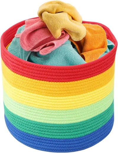 Grote Katoenen Speelgoedmand en Wasbox met Regenboogprint - Opvouwbare Decoratieve Opbergmand voor Kinderkamer