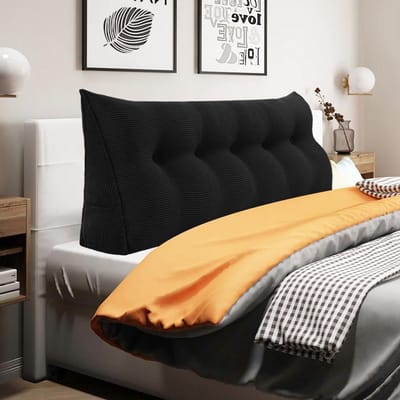 Wigkussen Bed - Hoofdkussen Lezen - Comfort Verhogend - Afneembare Hoes - Queen 59x8x20 Inch - Zwart
