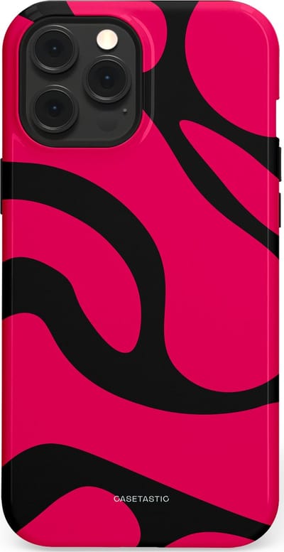 Casetastic hoesje geschikt voor Apple iPhone 12 Pro Max - MagSafe - Dubbellaagse bescherming - Zwart Roze Mamba Golven - Fashion Case - Roze Zwart