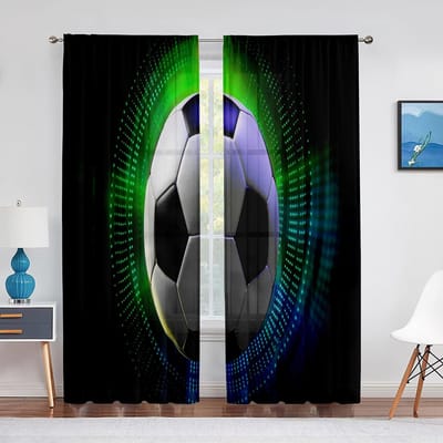 Voetbal Bolvormige Voetbal Kleurrijke Kunst Transparant Gordijn voor Woonkamer Voile voor Raam Slaapkamer Keuken Tule Draperie Gordijnen 100W130H(CM)40x51in&Grommet Top
