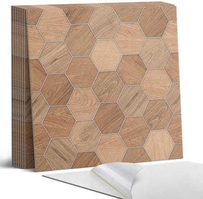 Coloray Plaktegels - Zeshoekig tegelpatroon Portugese Tegels - 30 cm x 30 cm - Bruin Plaktegels - 9 stuks - Vierkant PVC Tegels - Plaktegels Keuken - Zelfklevende Vloertegels - Vinyl Tegels Zelfklevend - Zelfklevende Tegels