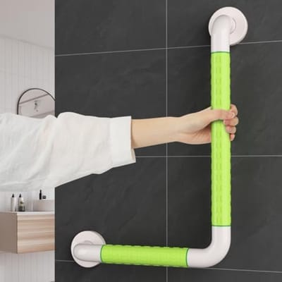 PromoHome L-vormige badkamer handgreep voor senioren - Antislip douchegreep van roestvrij staal 45x30 cm - Veiligheidsgreep voor badkuip, trappen en toilet - Met fluorescerende verlichting