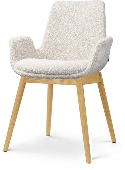 Nolon Nio-Eef Eetkamerstoel bouclé beige - houten onderstel - japandi - armleuning - stoffen zitting