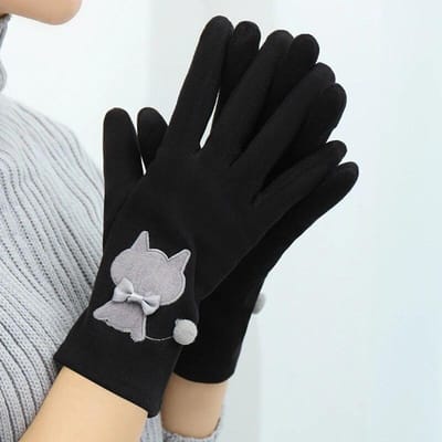 Winter Warme Dames Handschoenen Dikke Fluwelen Touchscreen Handschoen Dames Volledige Vinger Wanten Strik Kat Vrouwelijke Fietskoudebestendige Handschoenen white