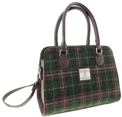 Handtas Findhorn Groen en Roze (Plum) - Stevig - Draagband - Harris Tweed - Glen Appin of Scotland