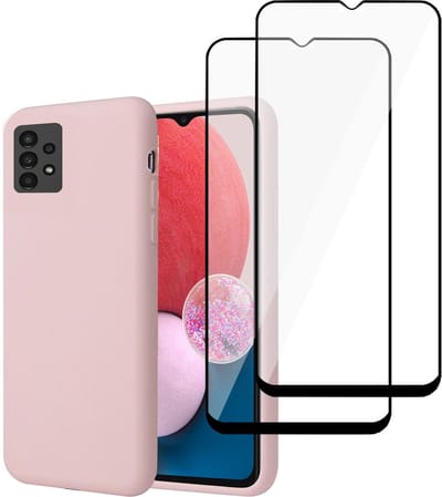 Hoesje geschikt voor Samsung A13 4G + 2x Screenprotector – Full Screen Tempered Glass - Liquid Back Case Cover Rose