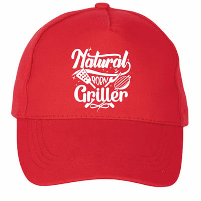 Mijncadeautje - 5 panel - Cap - Verstelbaar - Pet van 100% dik geborsteld katoen- unisex - opdruk wit - Natural Born Griller - rood