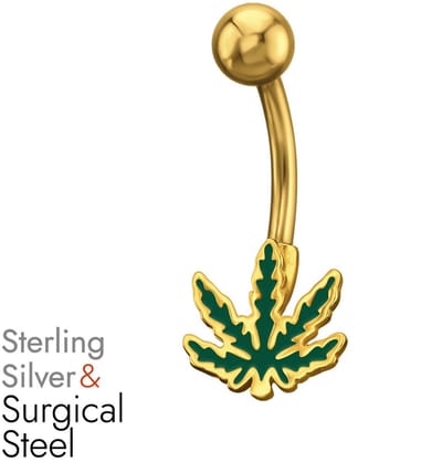Joy|S - Navel piercing - wietblad - blad - Sterling zilver 925 - staaf 316L Chirurgisch staal - gold plated