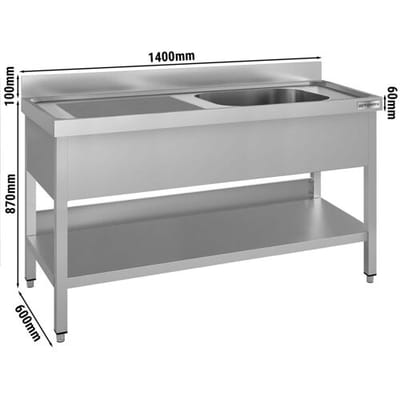 GGM Gastro Spültisch ECO - 1400x600mm - mit Grundboden - mit 1 Becken rechts Zilver