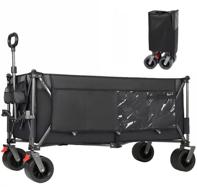 STILVORA Tuinkar – 300L Opvouwbaar – 120 x 57,5 x 44 cm – Staal En 600D Oxford – Zwart Grijs – All Terrain Gebruik Met Remmen