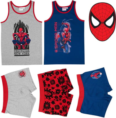 Marvel Spiderman Ondergoed Set - 5 Delig - 3 Boxershorts + 2 Hemdjes - Maat 134/140