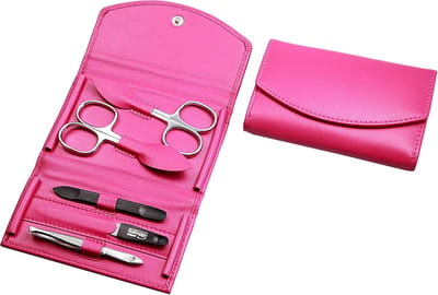 5-delige Manicureset met Hoogwaardige Nagelverzorgingsinstrumenten in Echt Nappa Leer Etui (Roze)