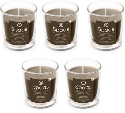 Spaas Geurkaars in glas - Set van 5 kaarsen - Sandelhout en Irisolie - circa 25u - Twinkling Touch