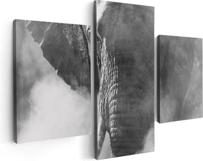 Artaza Canvas Schilderij Drieluik Olifantenkop - Olifant - Zwart Wit - 90x60 - Foto Op Canvas - Canvas Print