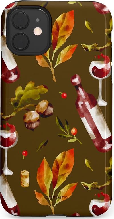 Casetastic Hoesje Geschikt voor Apple iPhone 11 - Stijlvolle Beschermende Duo-layer Case - Rode Wijn Bladeren