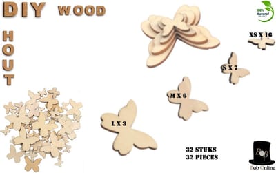 Bob Online ™ - 32 Stuks – Mixed Setje - Houten Vlinders Blanco – Houten Vlinder Versiering – Houten Vlinder Vormen –Ambachten voor Scrapbooking – DIY Vlinder ambachten – Wooden Die Cut Butterflies – Doe-het-zelf Vlinder Vormen – DIY Ambachten