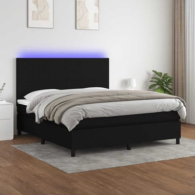 vidaXL - Boxspring - met - matras - en - LED - stof - zwart - 180x200 - cm