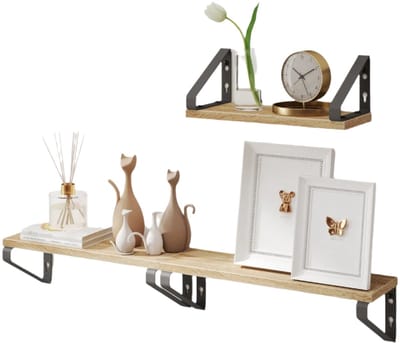 3 set drijvende wandplank - opbergplank -brown, zwart - staal en spaanbord - max 10 kg belasting - 30x11, 35x11, 40x11 cm