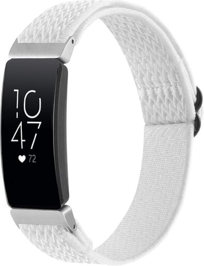 By Qubix - Compatible Fitbit bandje - Geschikt voor Fitbit Inspire 2 & Ace 3 - Elastische solo loop nylon bandje - Wit Smartwatchbandje bandje Armband Polsband Strap Band Watchband
