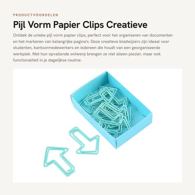 Dailygoods- Papierclips Pijlvorm - 12 Stuks - Kantoorbenodigdheden - Creatieve Bladwijzers - Hoogwaardig Metaal - Duurzaam en Lichtblauw - Kantoorclips