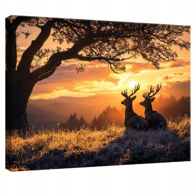WALLARENA - Canvas schilderij - 100x70 cm - afbeelding van een hert in de natuur voor slaapkamer, woonkamer en keuken