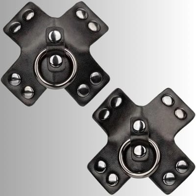 BDSM Tepelstickers Lederen X-Design met O-Ring - Zwart- Herbruikbaar - One Size | LS076