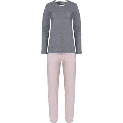 By Louise Dames pyjama set lang katoen grijs / roze